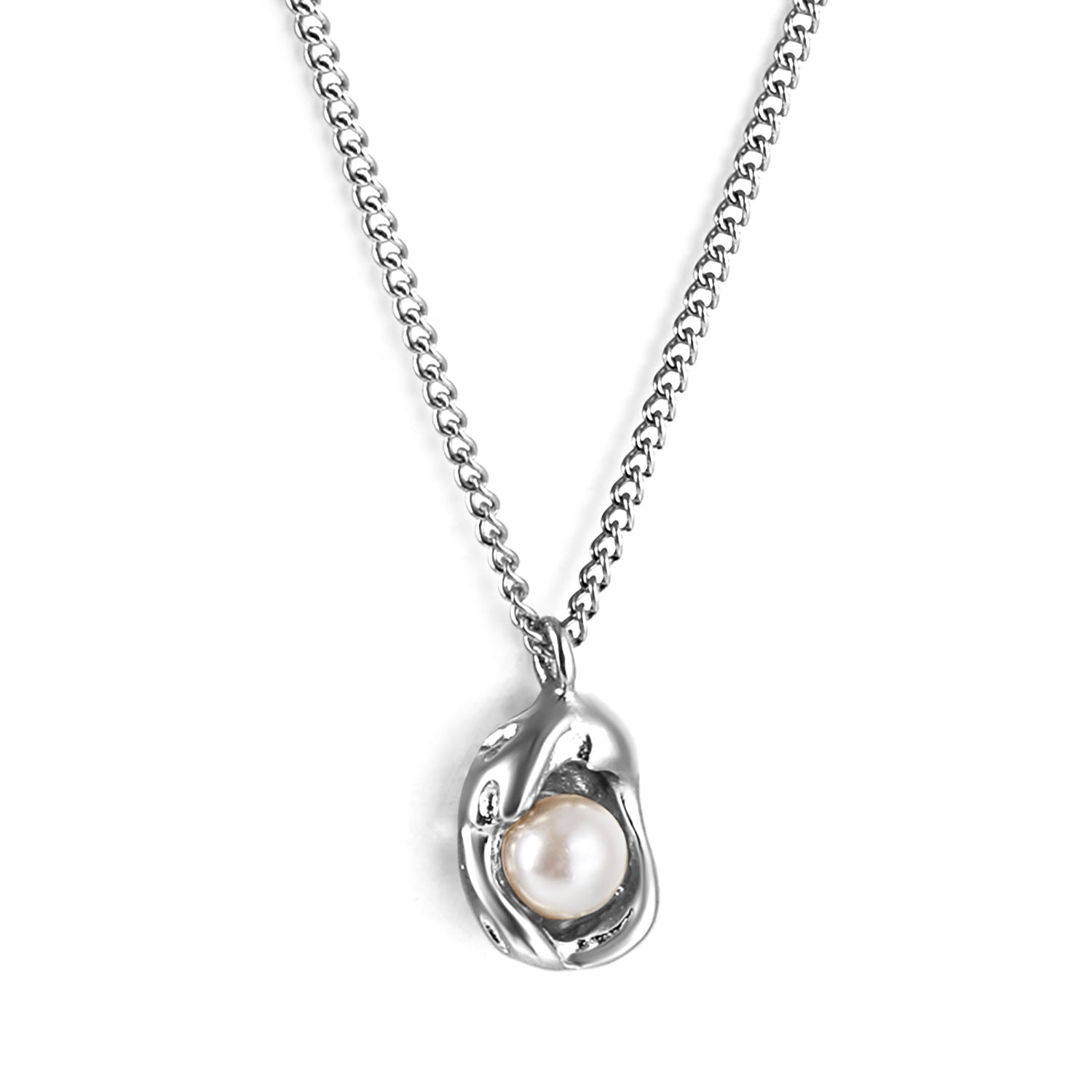 Shaped pendant with white pearl necklace 40+5cm asonjewelry